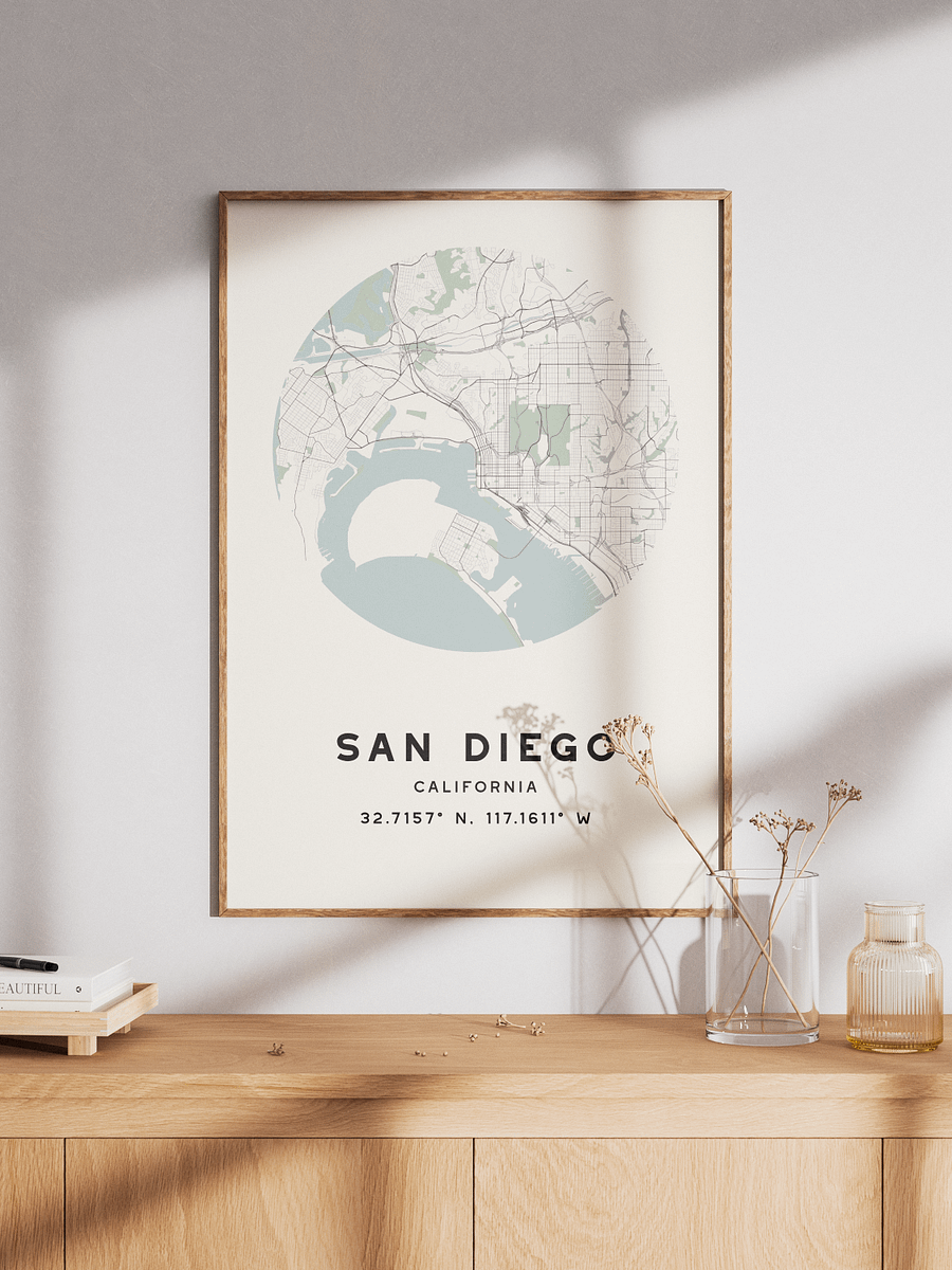 San Diego Street Map Poster – Beige Minimalist Circular City Art product image (1)