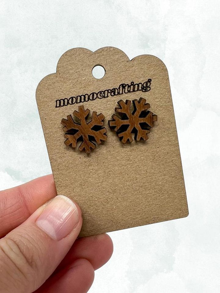 Snowflake Stud Earrings (Walnut Wood) product image (1)