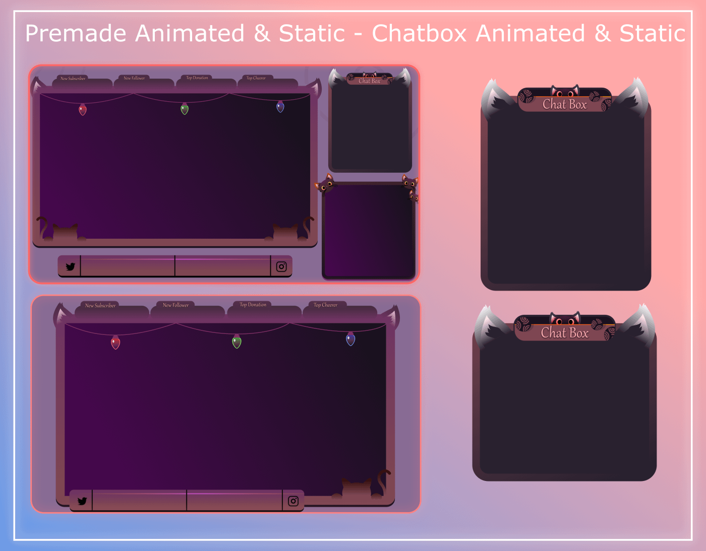 Cute Stream Overlay Animated pack, Cat Stream Overlay Pack, Vtuber Stream Overlay product image (2)