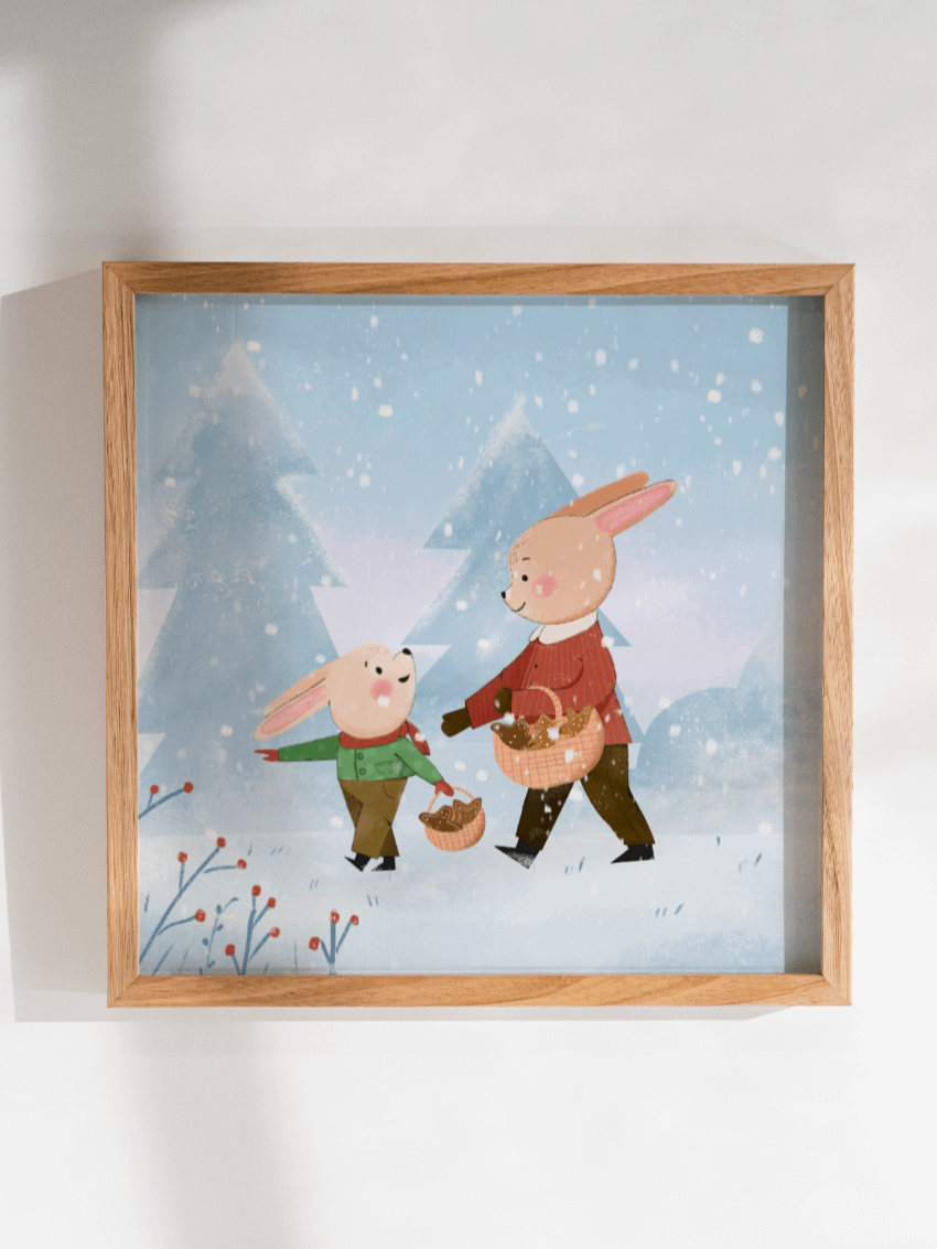 Zimowy Plakat dla Dzieci, Króliczki do Druku. Printable Winter Art Print - Cute Rabbits for Children. product image (1)
