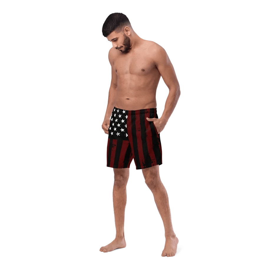 Distressed Black & Red Americana Swim Trunks product image (6)