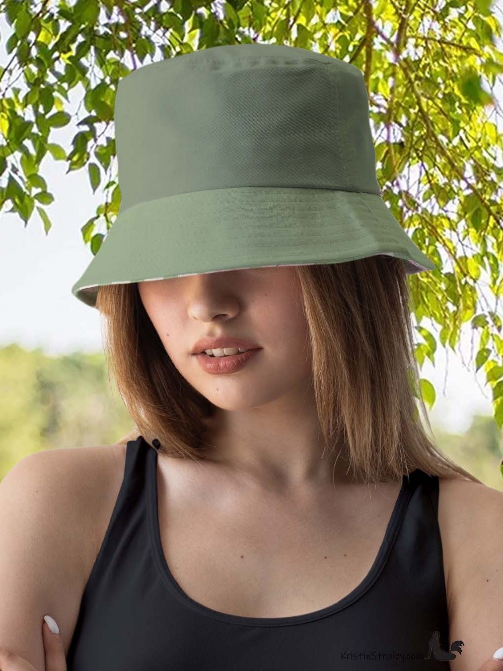 Pink Flowers on Gingham and Solid Green Reversible Bucket Hat product image (4)