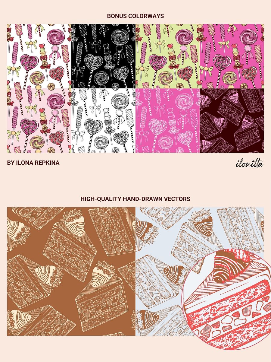 Cute Sweets Hand Drawn Vector Seamless Patterns Collection product image (5)