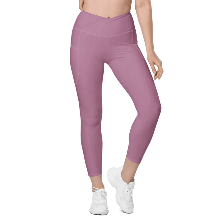 Plain Medium Dark Lilac Purple Soft Summer Women's High Waisted Premium Crossover Leggings with Pockets by Treasure Pie product image (2)