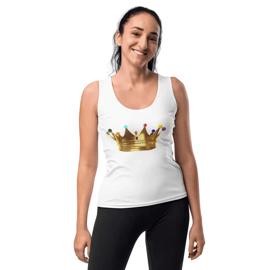 Queendom Beautiful Women -White Tank Top/Multi-Color Crown (TM) product image (4)
