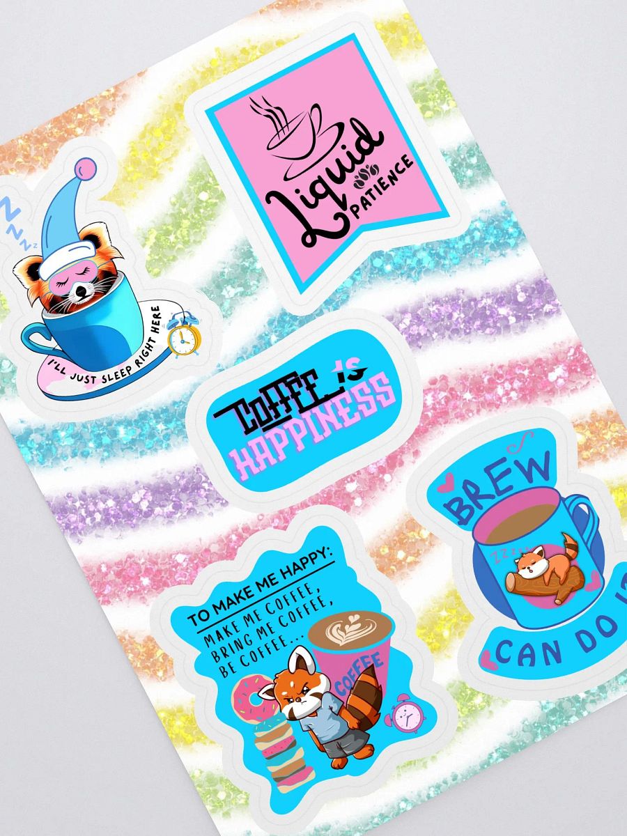 Funny Red Panda Blue & Pink Coffee Sticker Sheet product image (2)