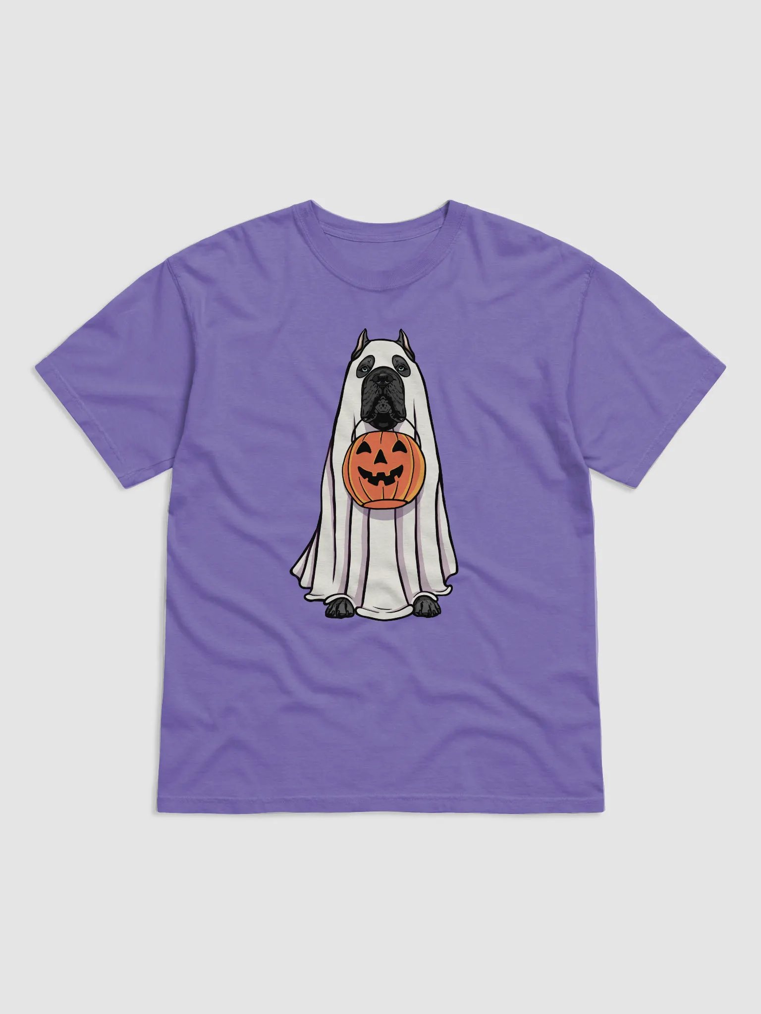 Funny Halloween Cane Corso(Blue) T-Shirt | Funny Cane Corso Wearing a Ghost Costume and Holding a Pumpkin Basket product image (27)