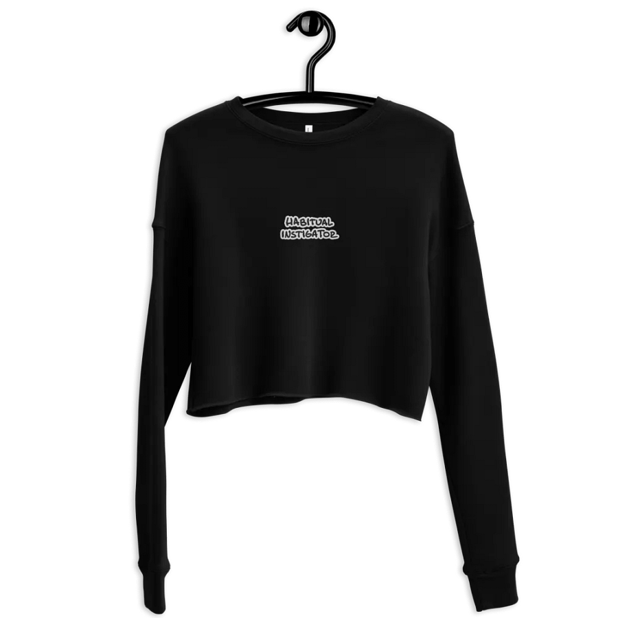HABITUAL INSTIGATOR (B&W thread) embroidered fleece crop crew product image (8)