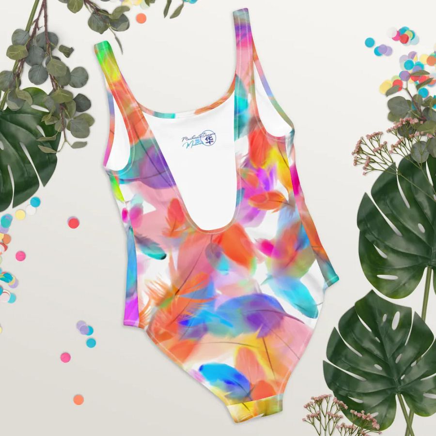 Colorful Feather Pattern Design One Piece Swimsuit - v1 product image (4)