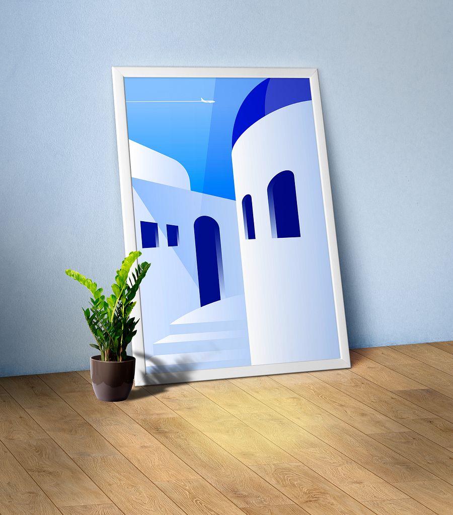 Boho travel art. Santorini, Greece poster — boho travel poster product image (1)