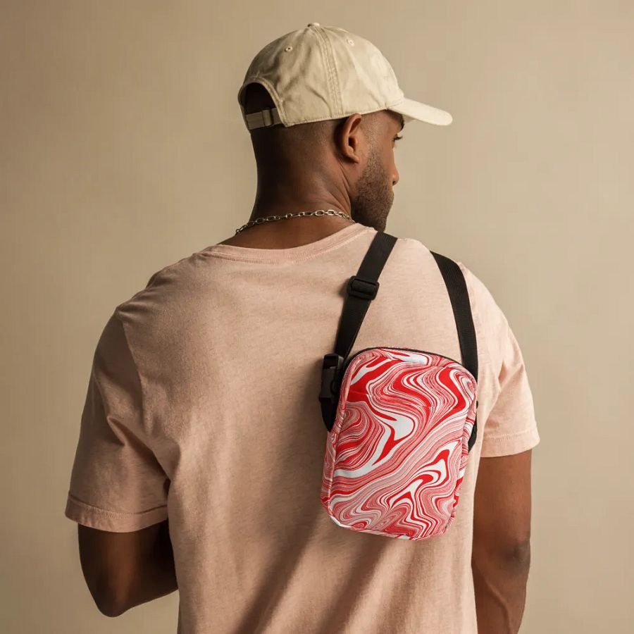 Utility Crossbody Bag - Red and White Liquid Swirls product image (12)