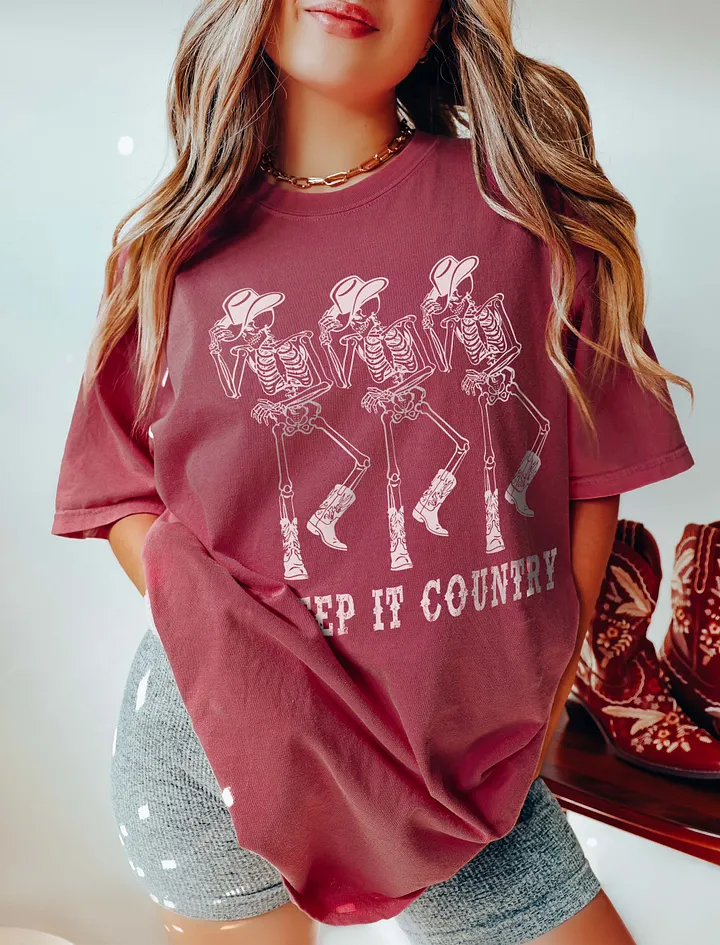 Creep It Country Cowboy Skeletons T-Shirt | Funny Western-Themed Fall and Halloween T-Shirt Design product image (5)