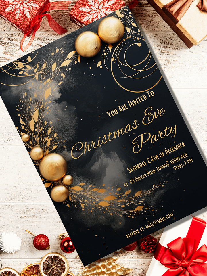 Luxury Christmas Eve Party Invitation | Editable in Canva | Christmas Party Printable | Holiday Party Invitation Template | Link to Canva product image (1)