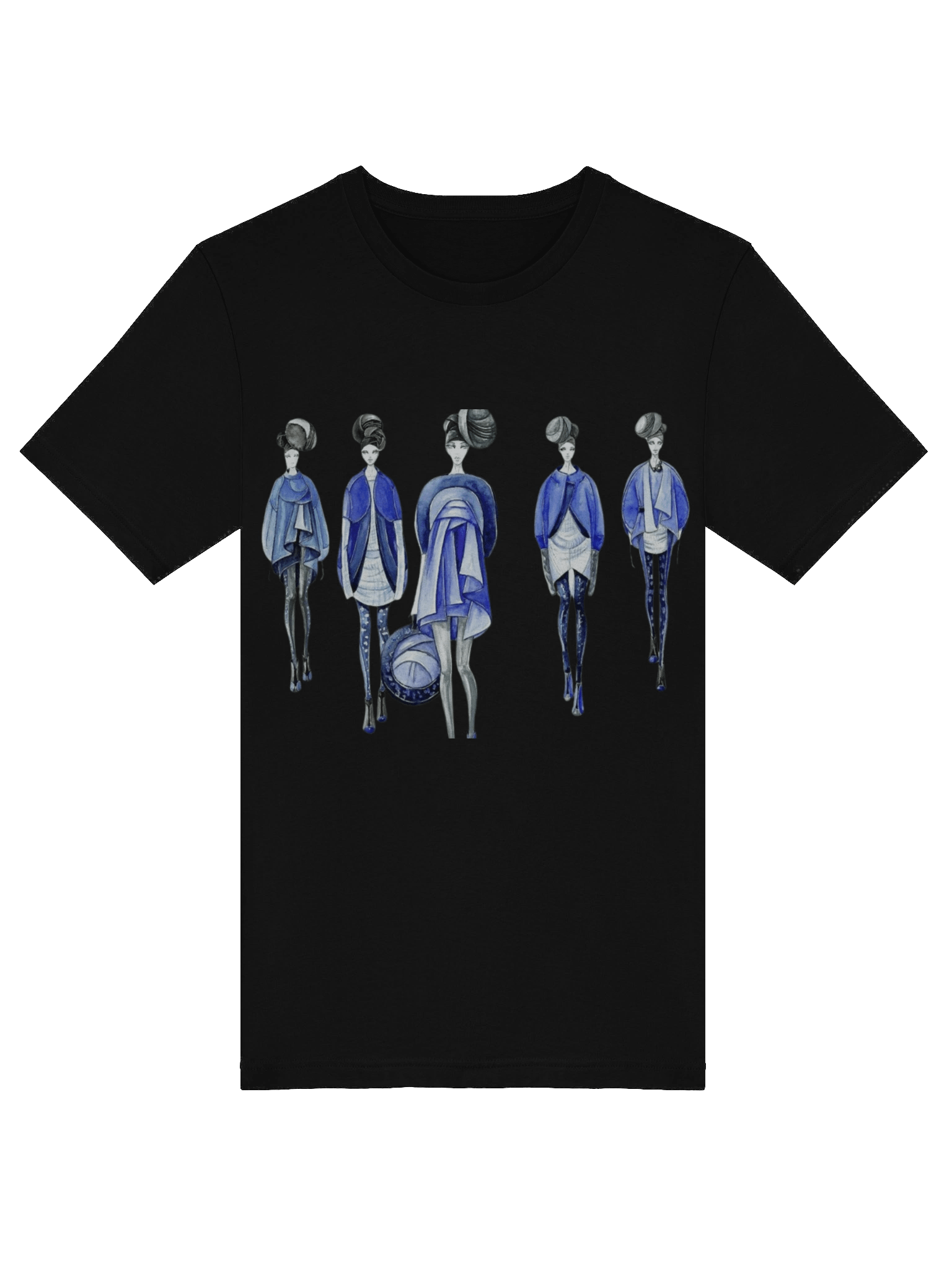 Chic Blue & Gray Fashion Sketch T-Shirt product image (31)