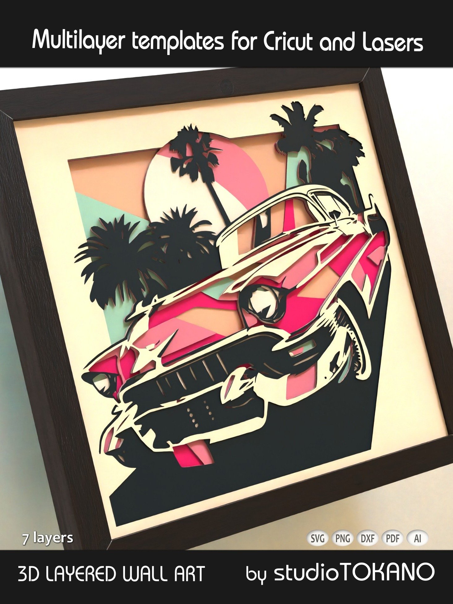 Pink Cadillac 3D multi layer SVG product image (4)