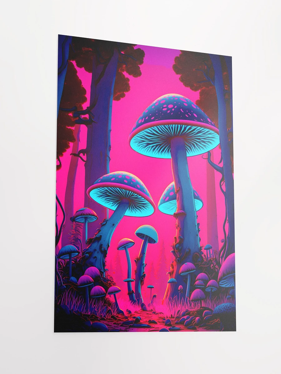 Glowing Mushrooms in Neon Pink Enchanted Forest Fantasy Cyberpunk Art Matte Poster product image (4)