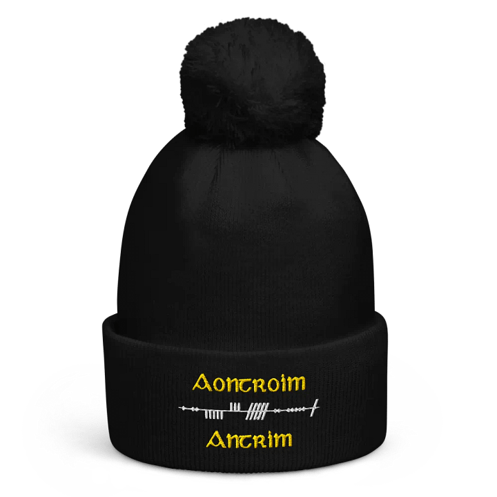 Antrim/Aontroim Scholastic Style Ogham embroidered Pom-Pom Beanie product image (1)