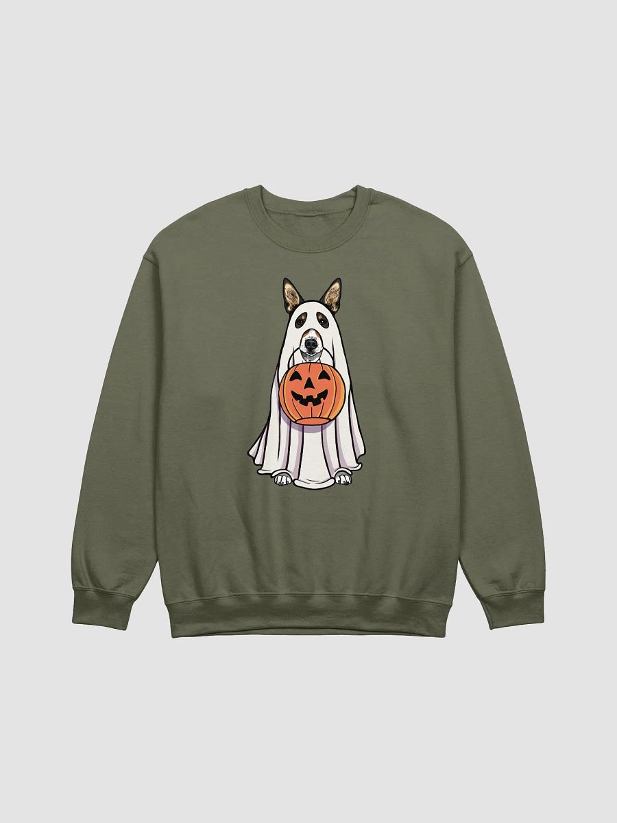 Funny Halloween Basenji(Tricolor) Sweatshirt | Funny Basenji Wearing a Ghost Costume and Holding a Pumpkin Basket product image (13)