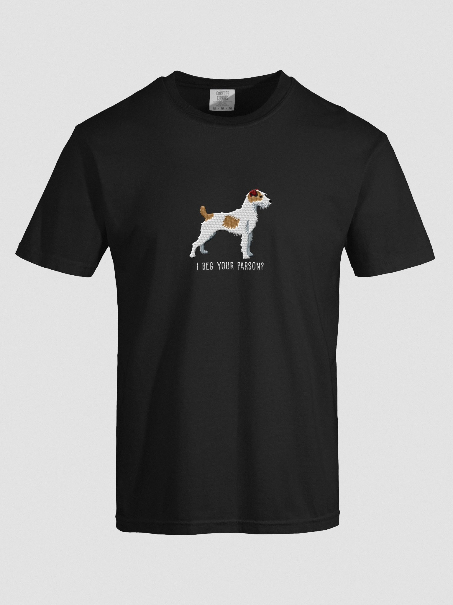I Beg Your Parson? T-Shirt(Embroidered) of a Parson Russell Terrier(Brown & White) product image (10)