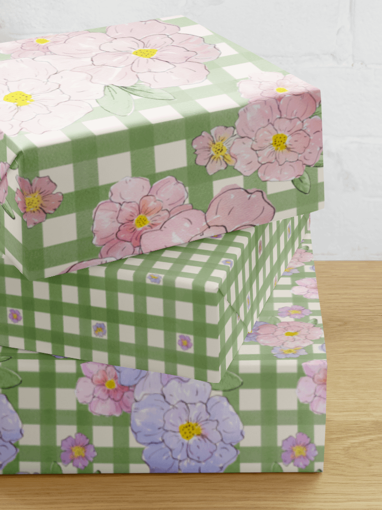 Gingham Blossoms Wrapping Paper Set of 3 Sheets product image (2)