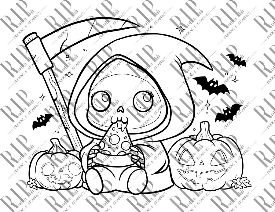 Grim Pizza Party Digital Download PNG - Full Color & Outline version product image (3)
