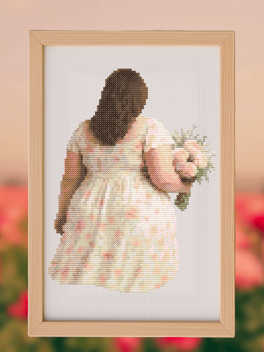 Girl With Flowers Cross Stitch Pattern product image (1)
