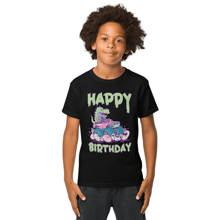 Happy Birthday (Dinosaur Monster Truck) T-Shirt For Kids product image (1)