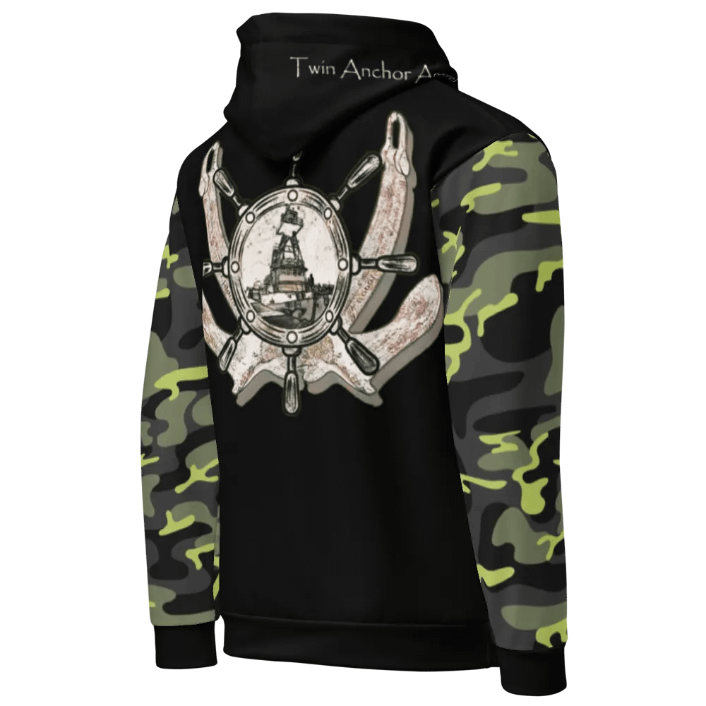 Camouflage & Black Twin anchor ship wheel & Tug CE Hoodie product image (8)