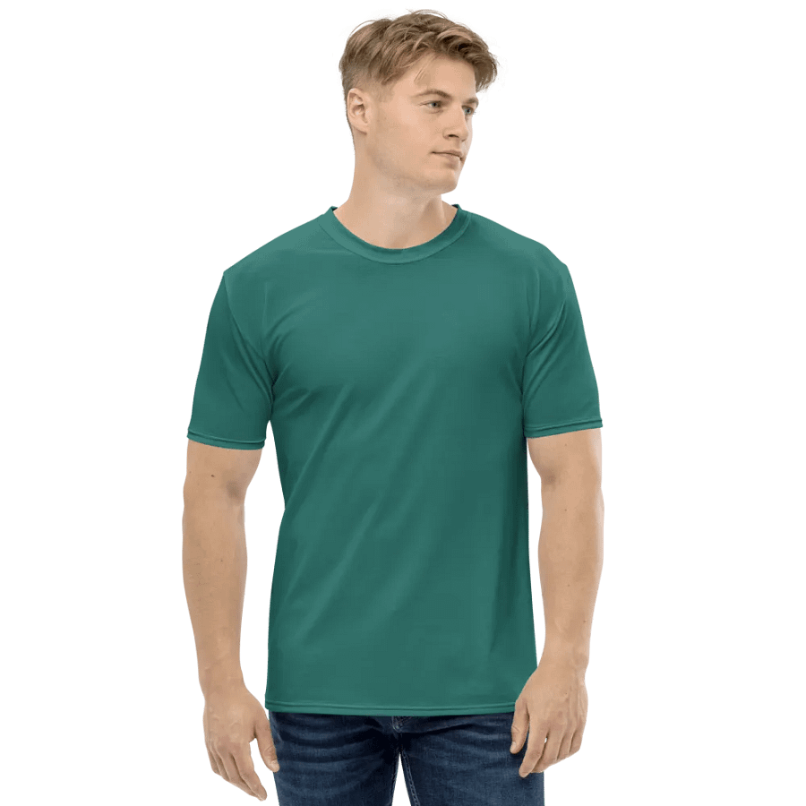 Plain Medium Teal Green True Summer Men's Crewneck Polyester Heavyweight Premium T-Shirt by Treasure Pie product image (4)