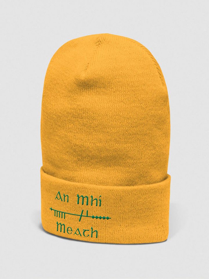 Meath/An MhÍ Scholastic style Ogham, gold with green, embroidered Cuffed Beanie product image (2)