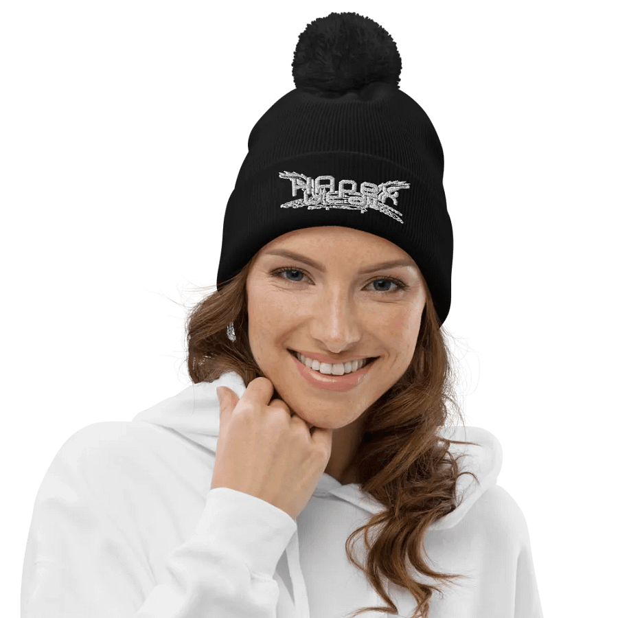 Beechfield Pom-Pom Beanie - Embroidered - White HApex Gear Black product image (1)