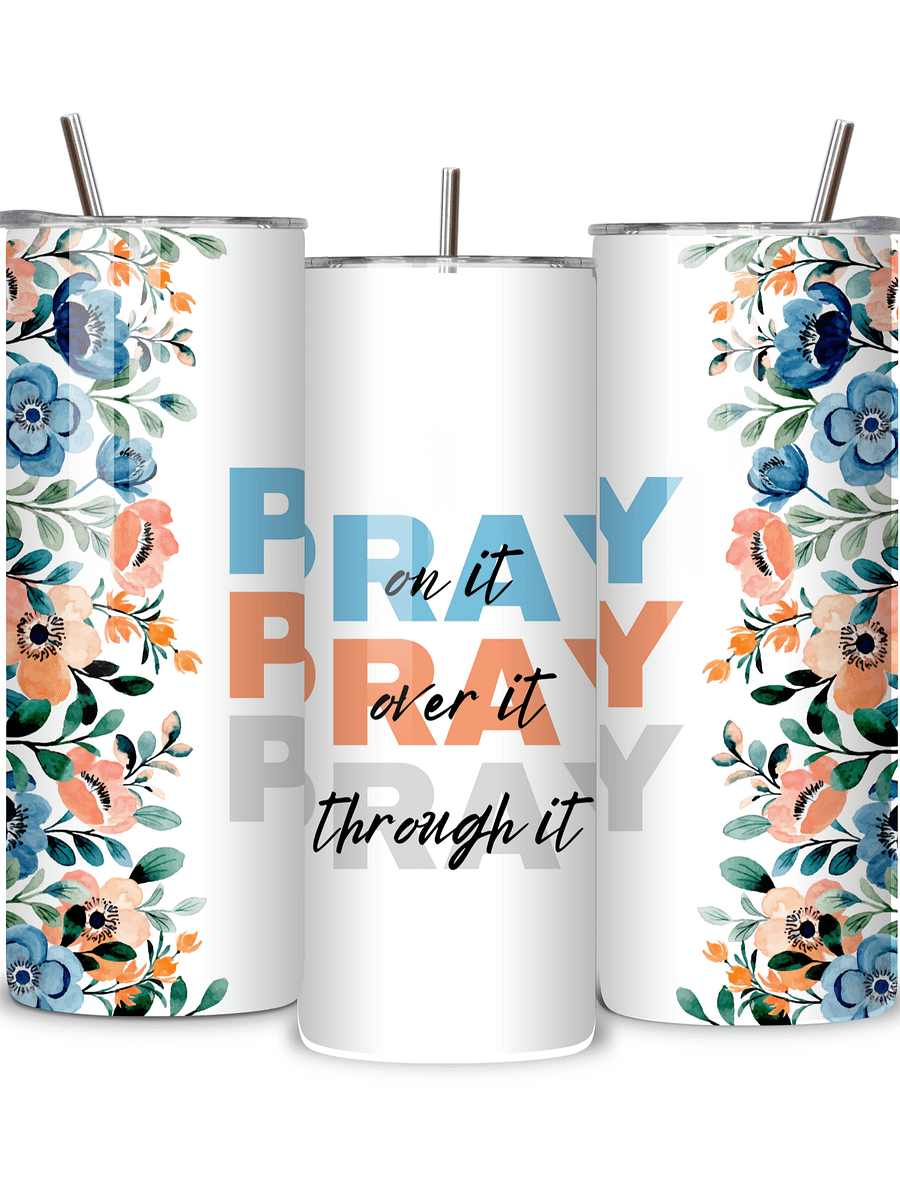Pray On It, Prayer 20oz Skinny Tumbler with Metal Straw – Inspirational Floral Design – Double-Walled Insulated Stainless Steel Tumbler for Hot & Cold Drinks, Gift for People of Faith product image (2)