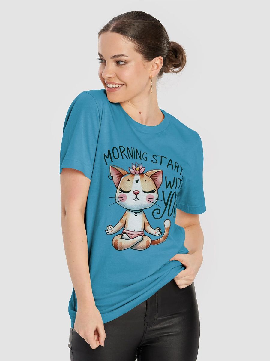 Morning Starts with Yoga Cat T-Shirt – Cute Yoga Kitty Design for Cat Enthusiasts product image (5)