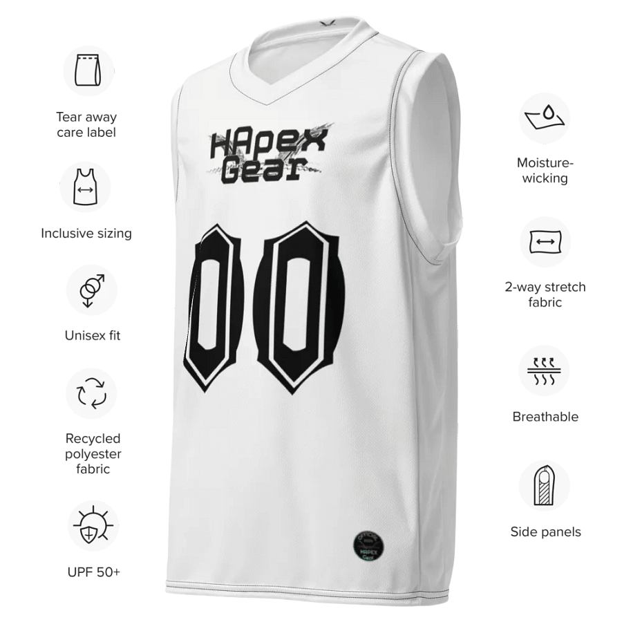 French - White - Recycled Unisex Basketball Jersey - Black HApex Gear Black Logo product image (7)