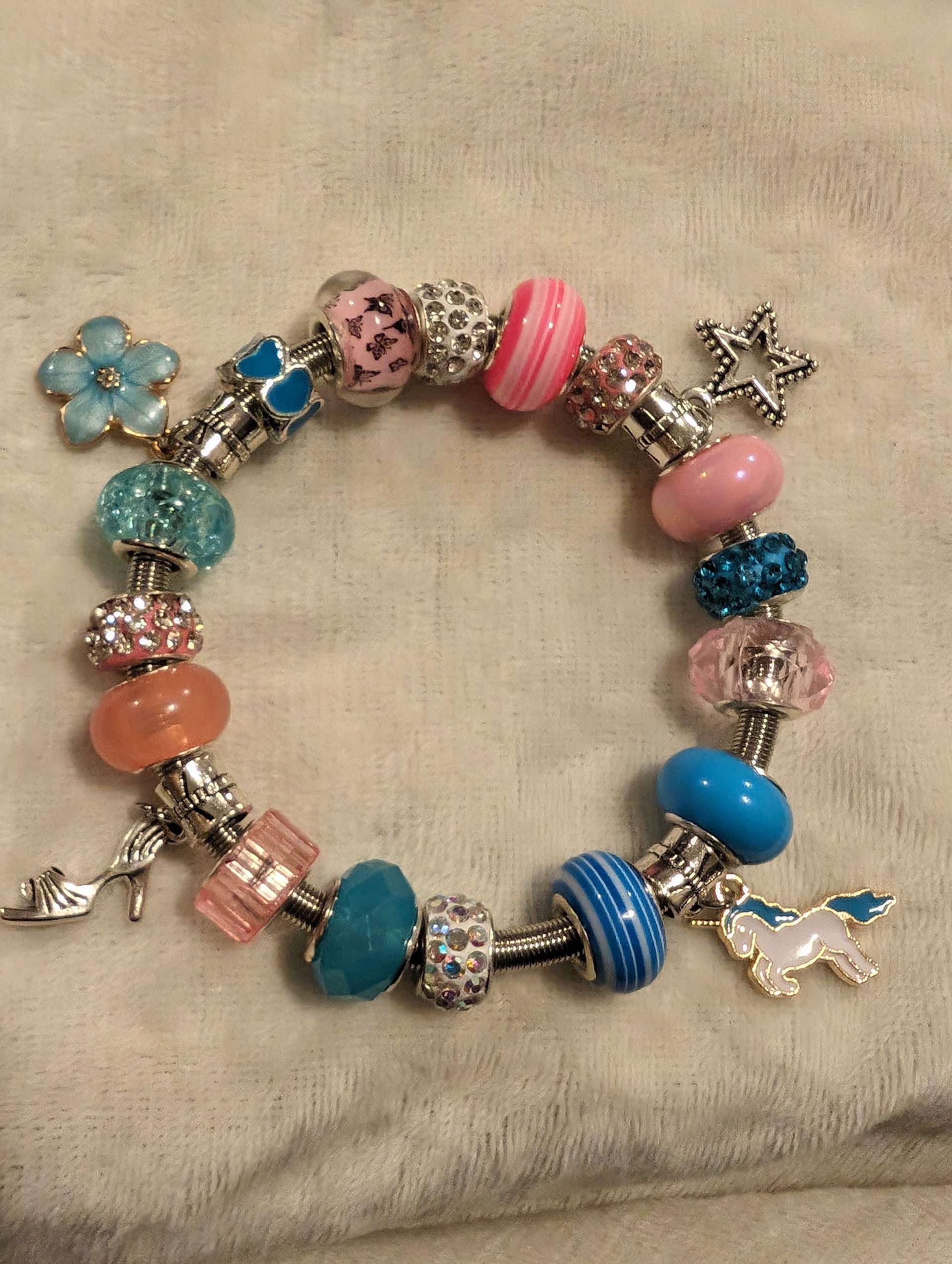 Pink and Blue Big Hole Charm Bracelet product image (1)