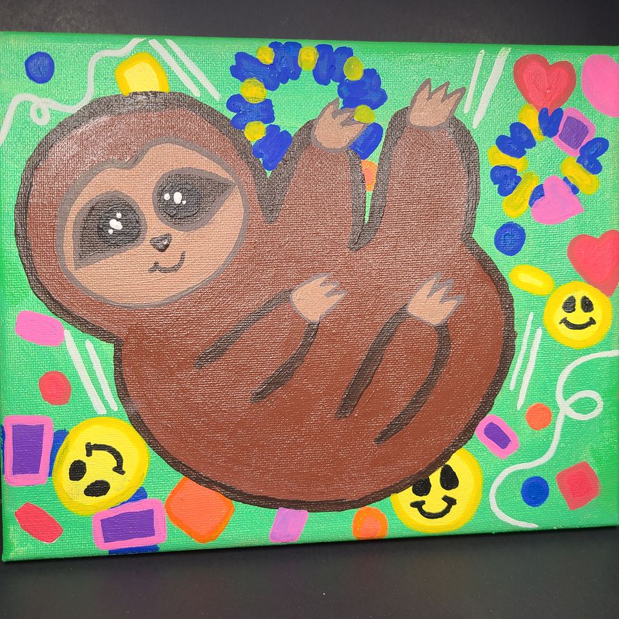 Boi PLUR Sloth 8x10 painting on canvas product image (3)