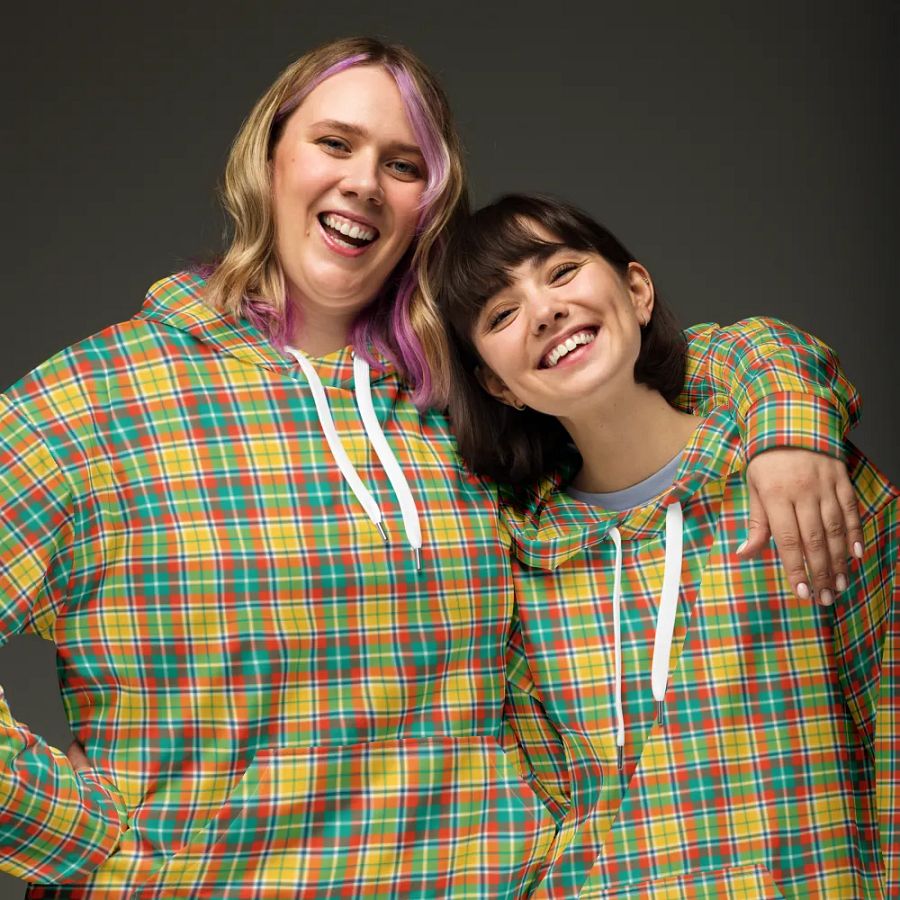 Yellow and Seafoam Green Plaid Hoodie product image (3)