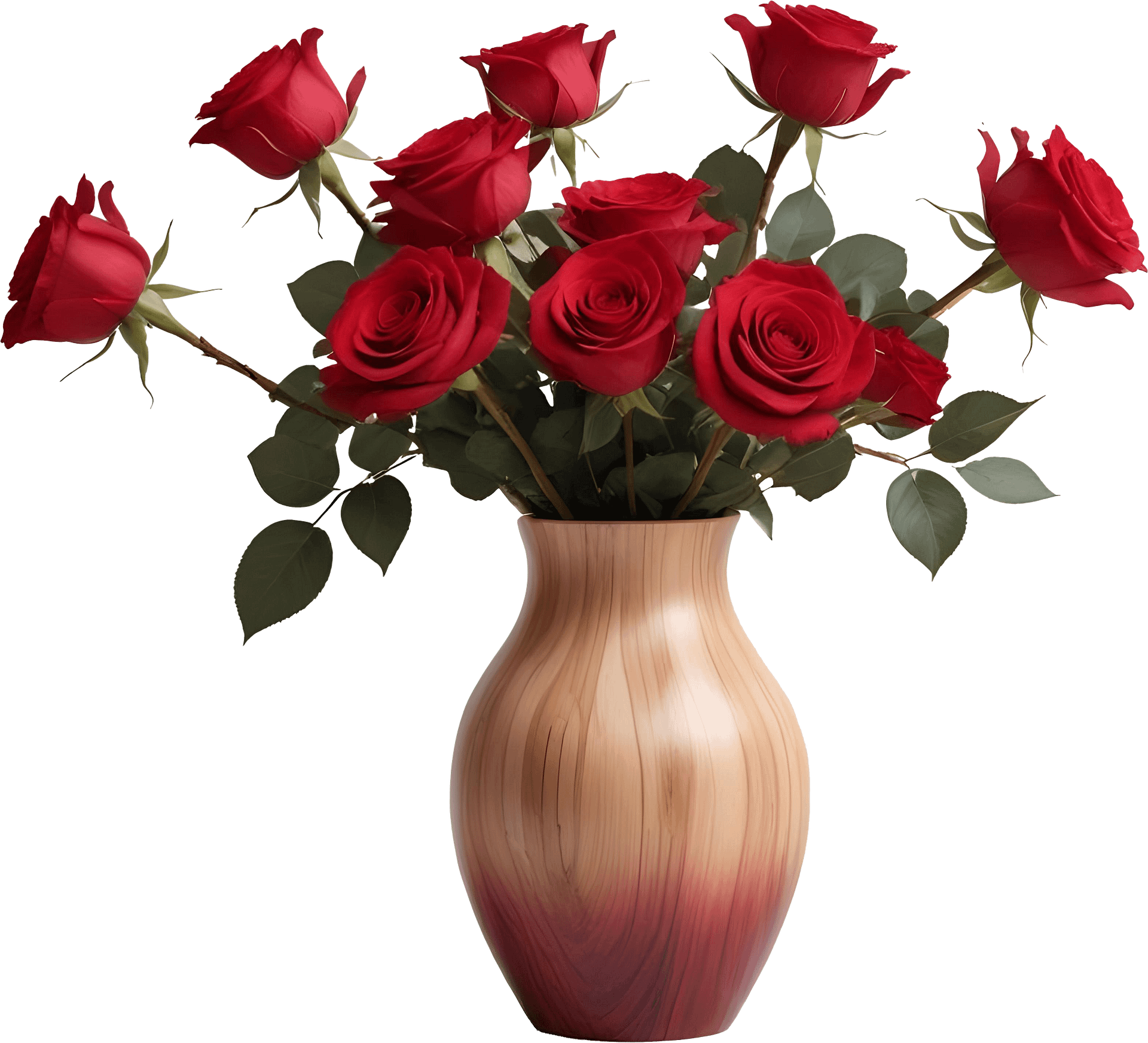 Passionate Red Rose Wooden Vase PNG product image (1)