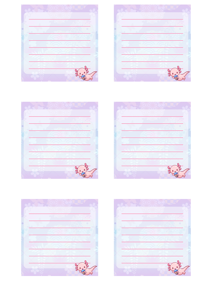 Printable Axolotl bubble tea note pad product image (1)