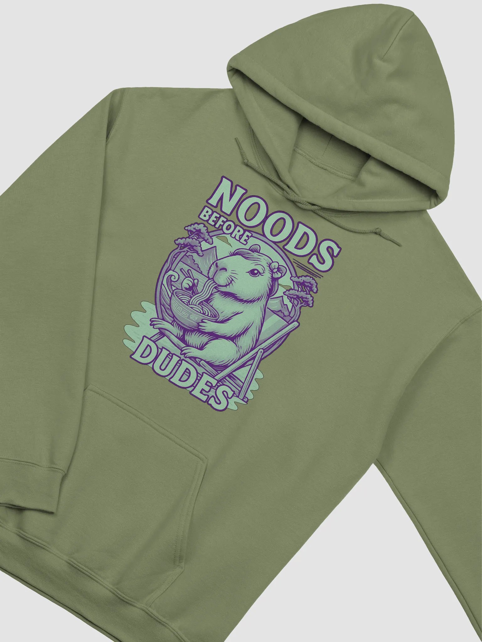 Capybara Noodle Time Hoodie, "NOODS BEFORE DUDES" product image (2)
