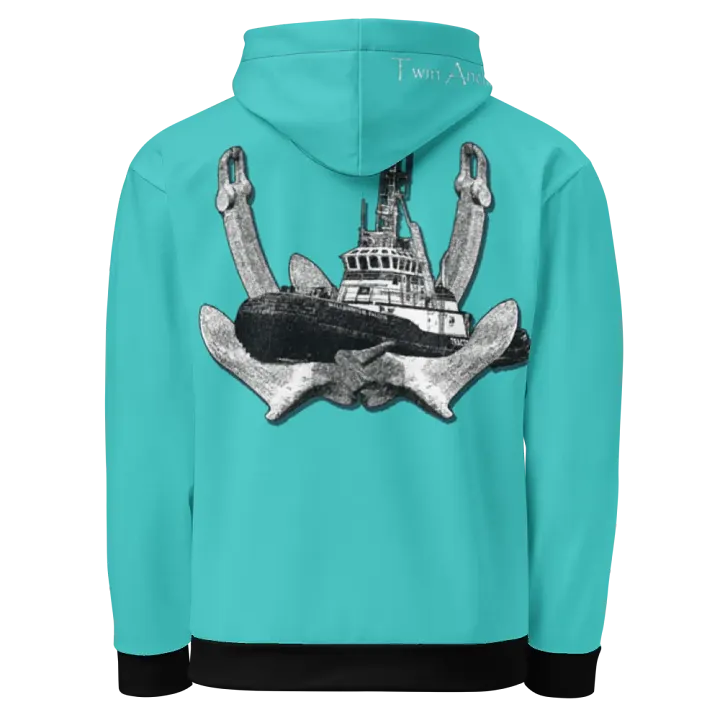 Turquoise Twin Anchor Marco tug Hoodie product image (1)