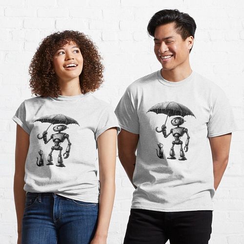 Robot in the Rain - Cute Cyberpunk Classic T-Shirt Cool art and imagination could enlighten your life.
 Welcome to my store: ...