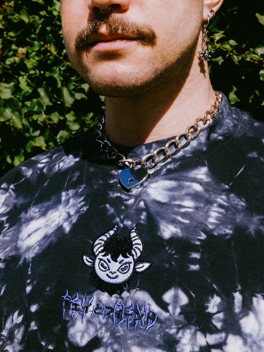 Oversized Dark Tie-Dye Embroidered Logo + Text Shirt product image (2)