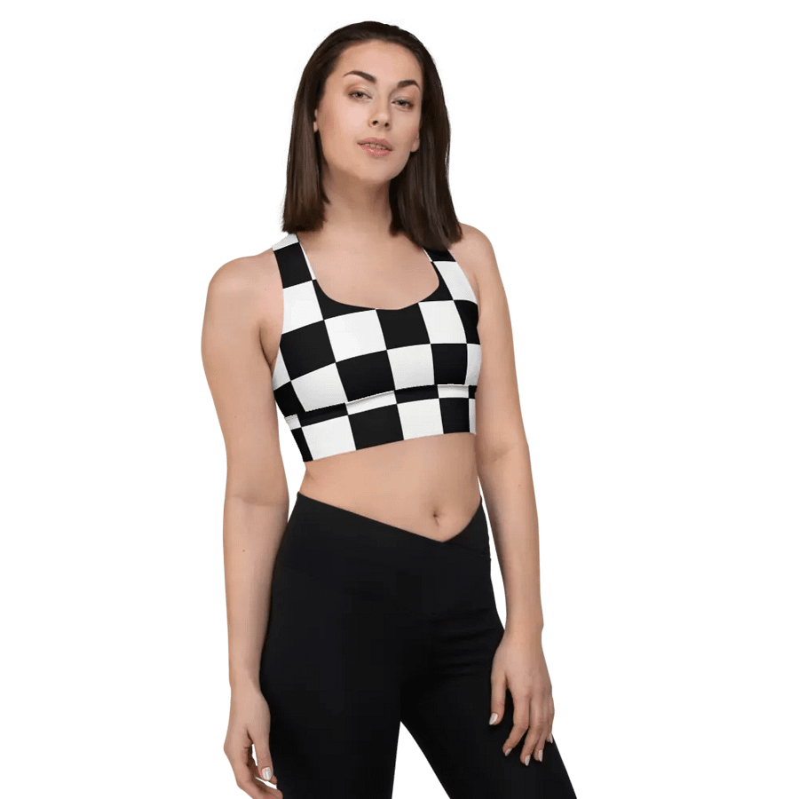 Black and White Big Squares/All-Over Print Longline Sports Bra by Sublicolor product image (4)