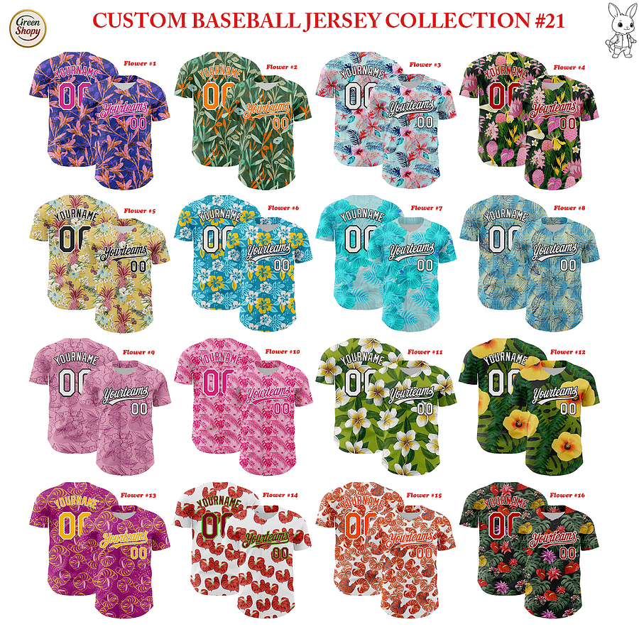 Authentic Baseball Jersey, Custom Baseball Jersey, Personalized Sport Jersey, Hawaiian Colorful, Multi Beautiful Flower product image (1)