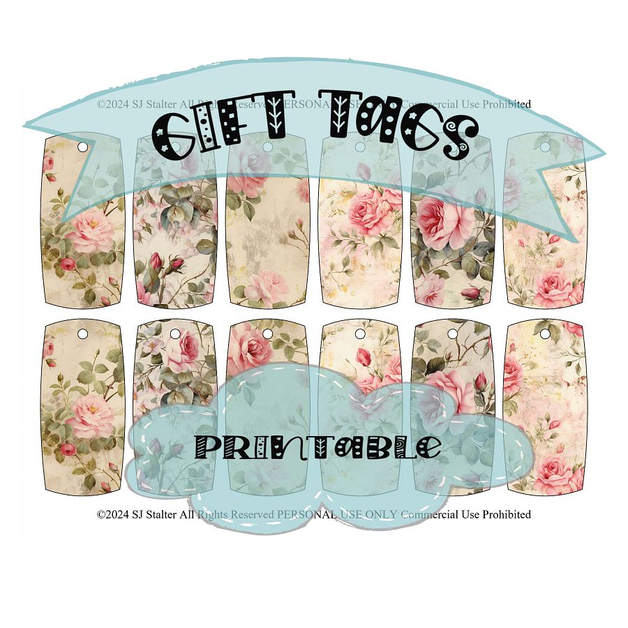 Romantic Roses Printable Gift Tags - Set of 12, Instant Download product image (2)