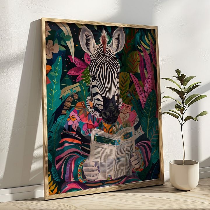 Zebra Reading a Newspaper Maximalist Animal Art Print product image (17)
