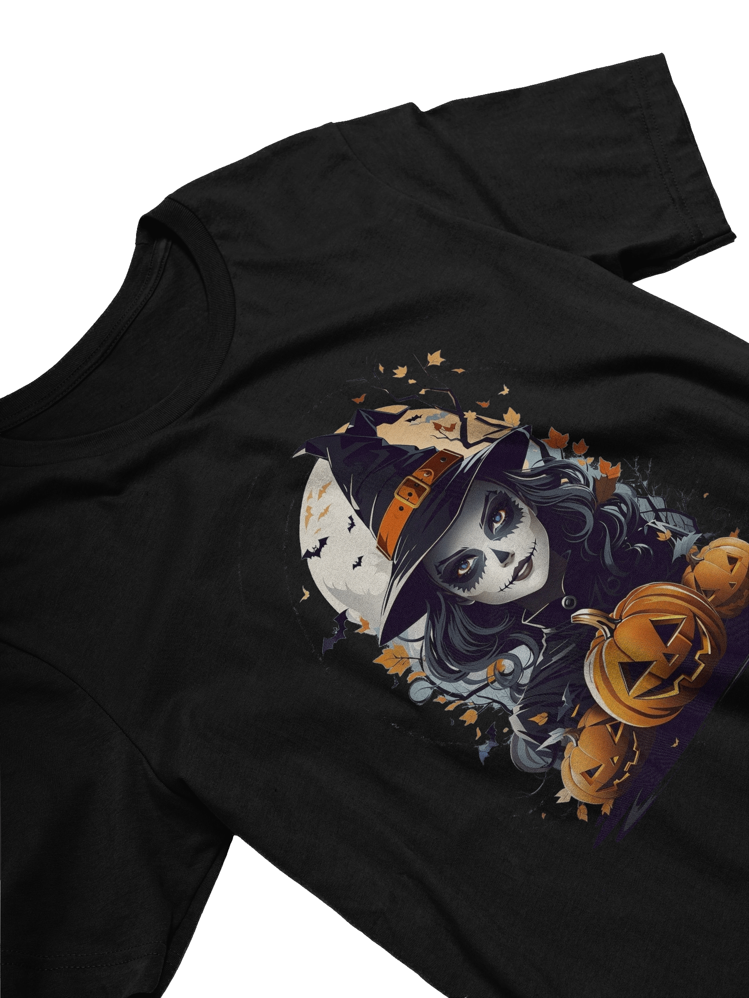 Witch and Pumpkins T-Shirt – Spooky Halloween Witch Tee, Gothic Jack-o’-Lantern Shirt product image (27)