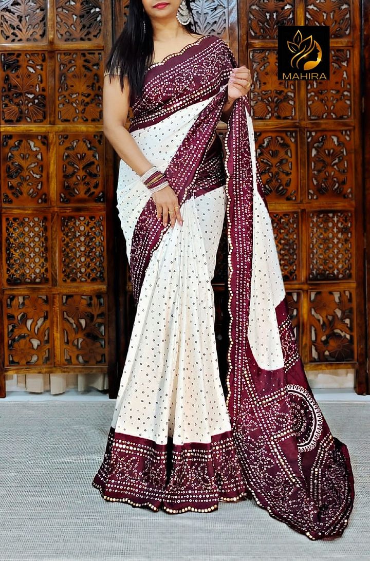 premium quality chiffon bandhini sarees printed Blouse as in pic product image (2)