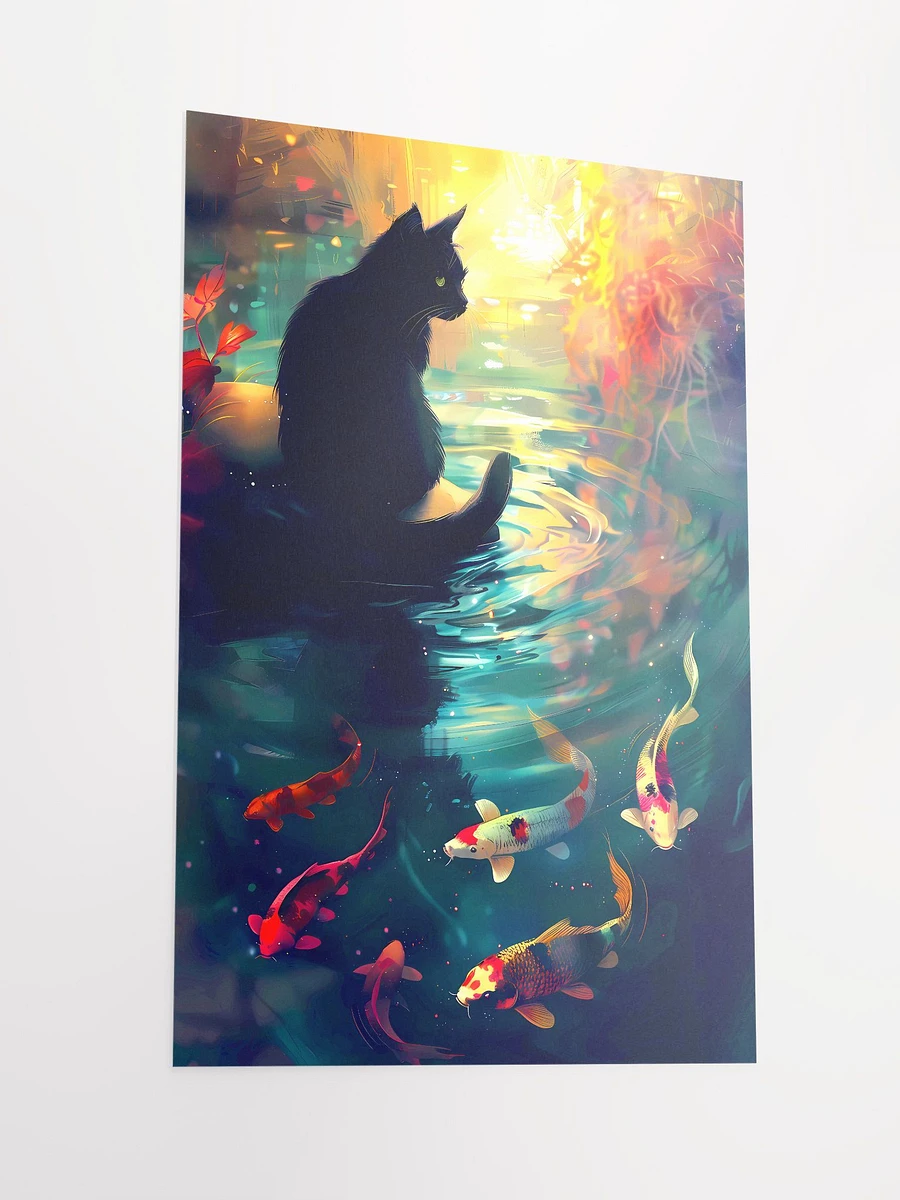 Dreamy Koi Pond with Mysterious Black Cat Matte Poster product image (4)